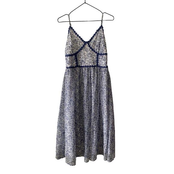 NSR Prairie WHITE & BLUE Floral LACE Tea Party MIDI DRESS Sz M - Picture 1 of 8